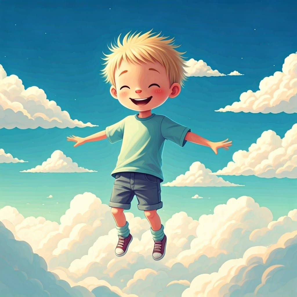Boy in Clouds: Dreamy Ethereal Illustration