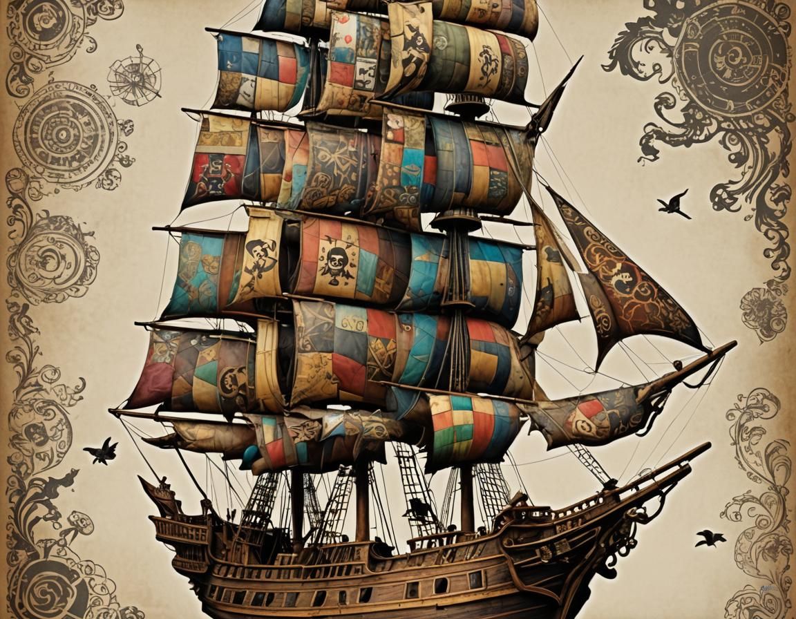 Patchwork Leather Pirate Ship on Hind Legs