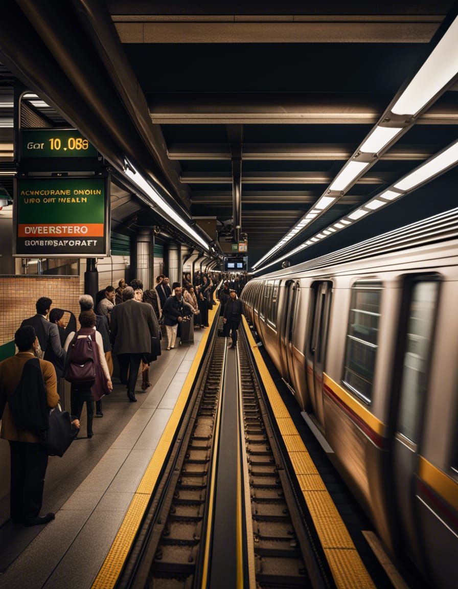 Busy Subway Train Arriving at Underground Station