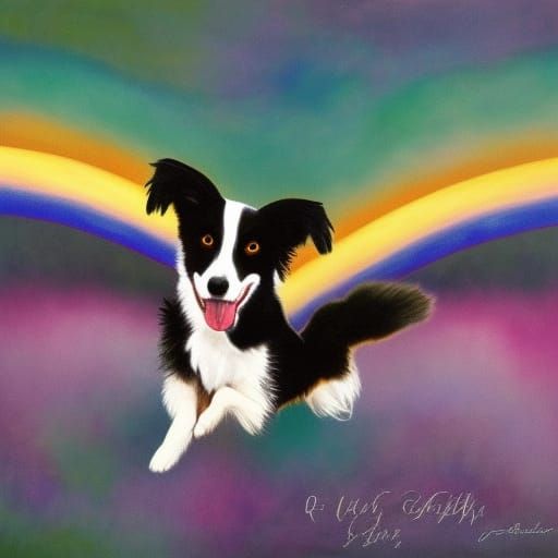 Border Collie Takes Flight Over Rainbow