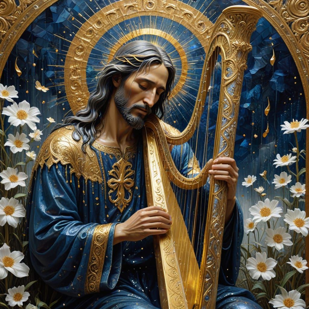 Man Weeps Among Golden Tears In Ethereal Oil Painting