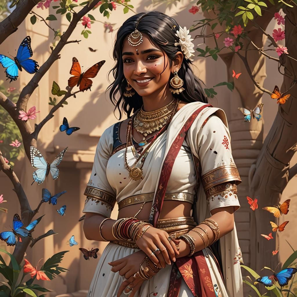 Smiling Rajasthani Woman in 3D Anime Art
