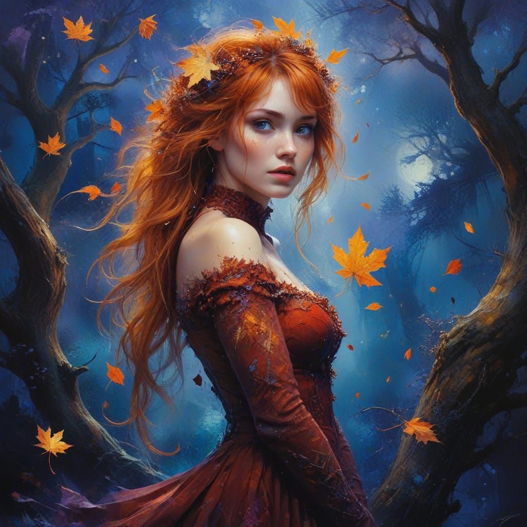 Autumn Enchantress in Mystic Dreamscape
