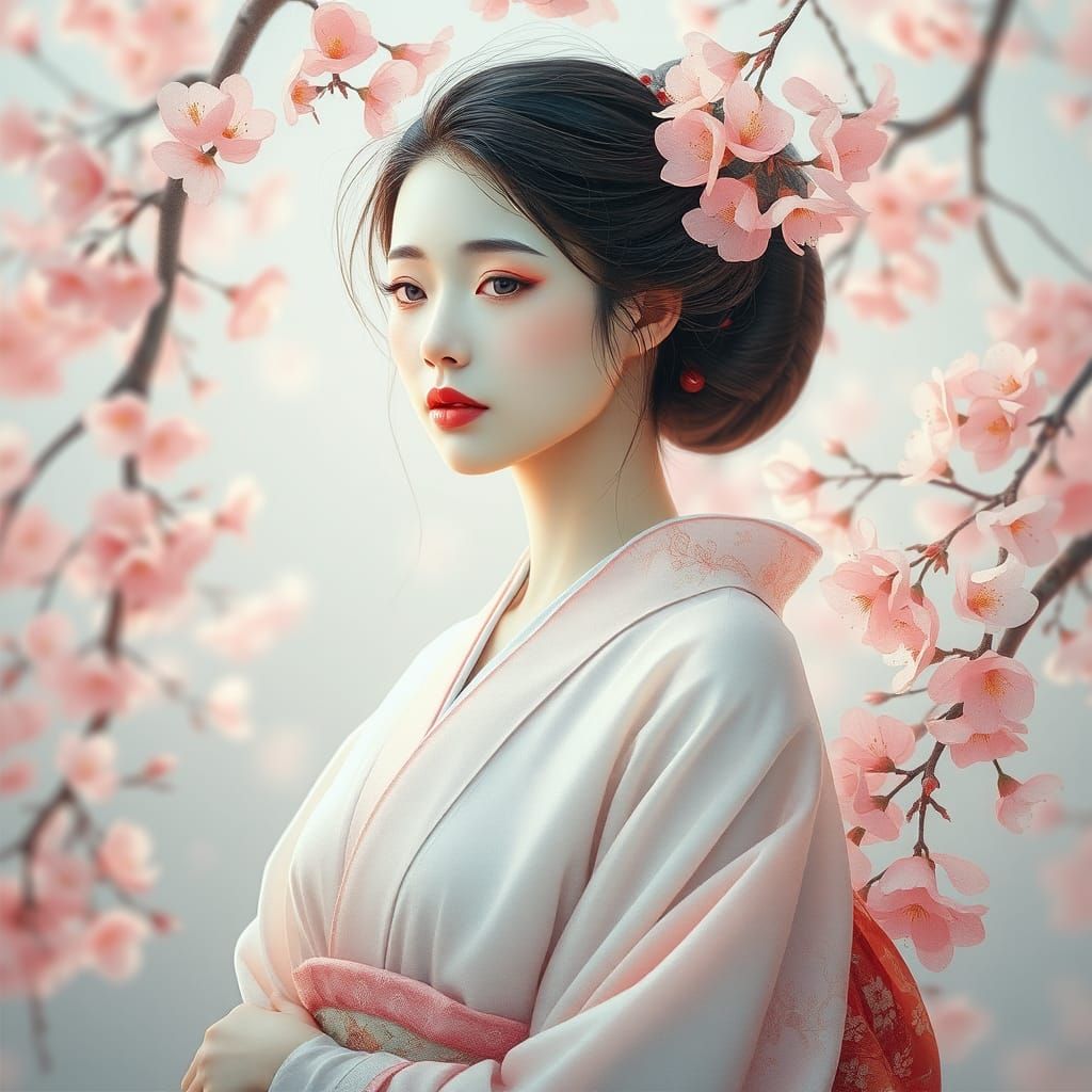 Luminous Japanese Beauty in Cherry Blossom Bloom