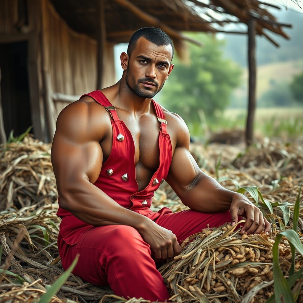 Muscular Man on Farm in Futuristic Rural Style