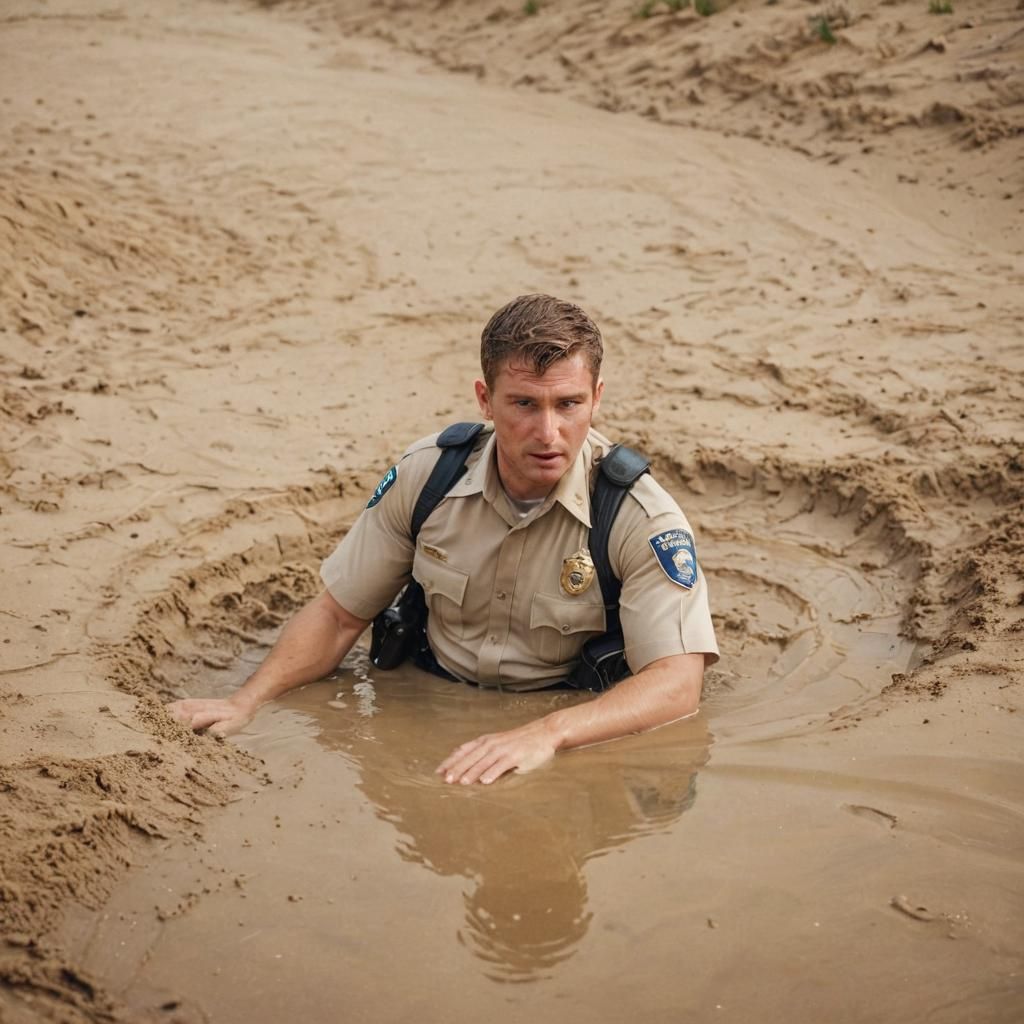 Officer Sinking in Quicksand: Cinematic Photography
