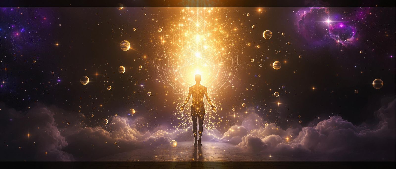 Golden Sovereign Radiates Light Against Dark Cosmos