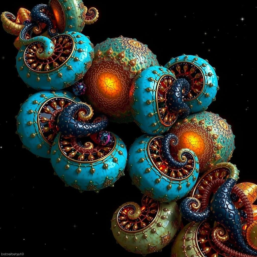 Surreal Starry Night Scene with Nautilus Curves and Fractal ...
