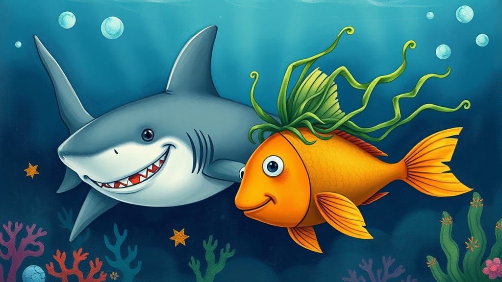 Friendly Shark and Fish in Vibrant Ocean Scene