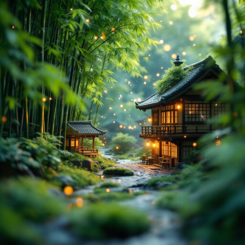 Miniature Bamboo Forest with Fireflies: Photographic Masterp...