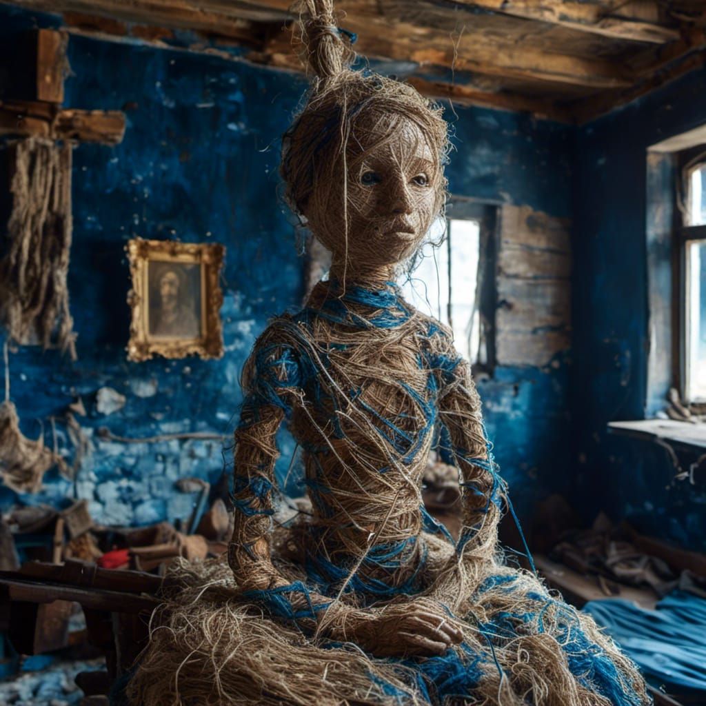 String Doll in String Room with Night Sky