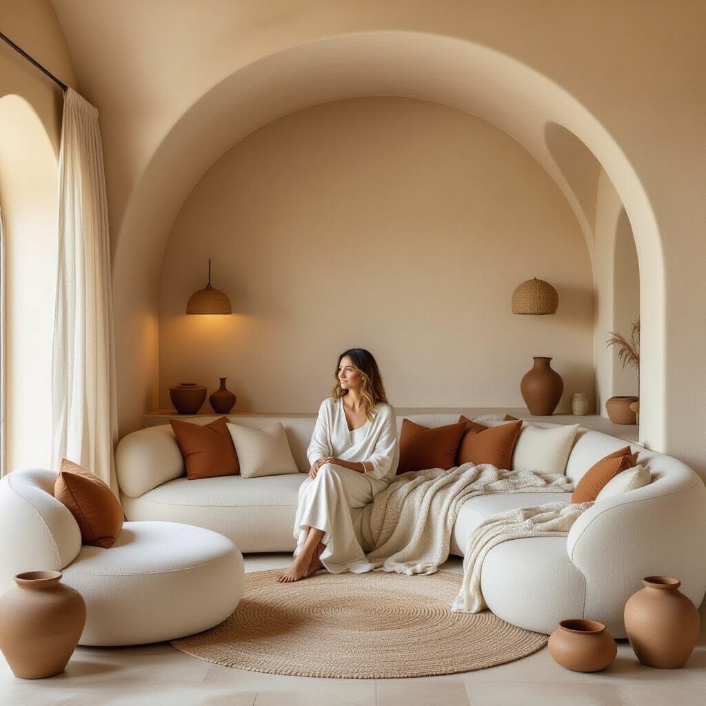 Cocoon Living Room with Earth Tones and Natural Textures