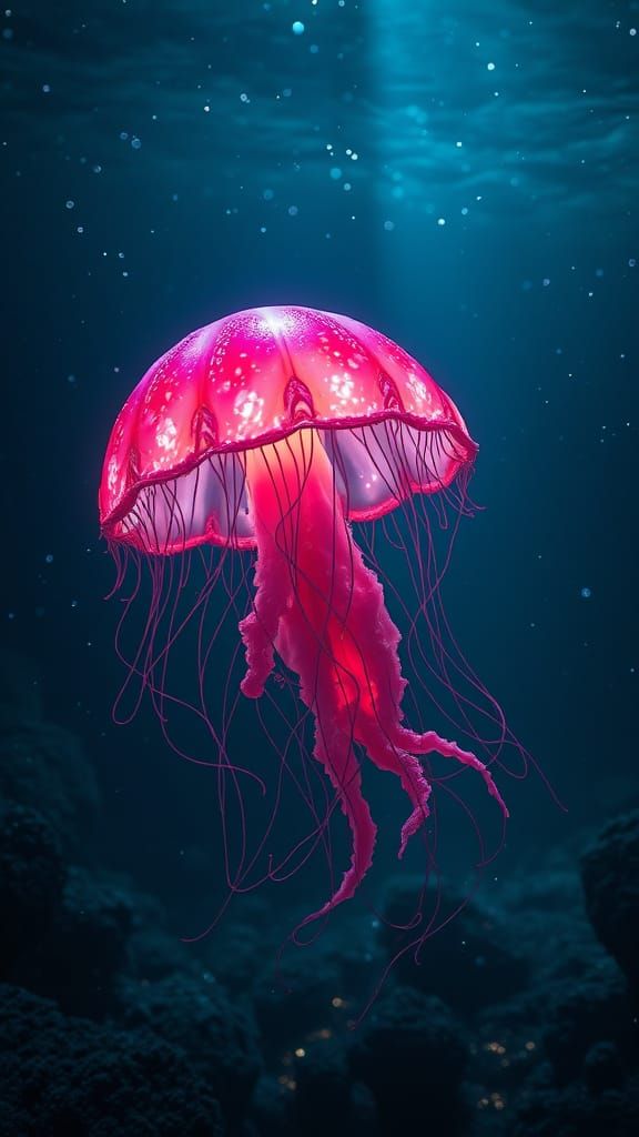Bioluminescent Jellyfish Drifting in Alien Ocean