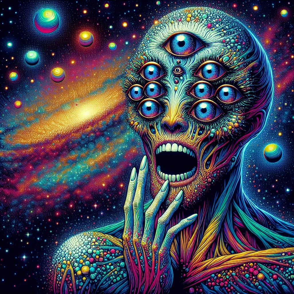 Astonished Alien Creature in Psychedelic Attire