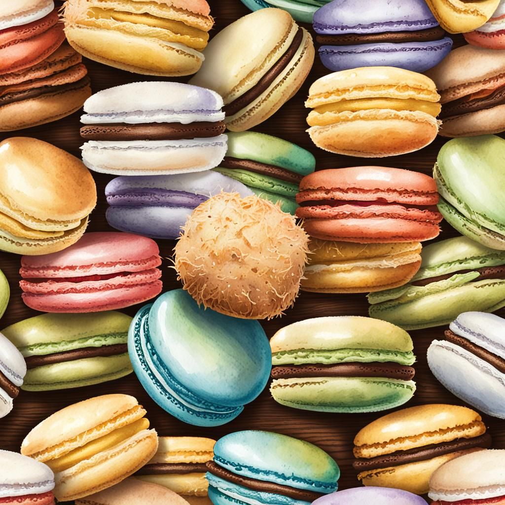 Coconut Macaroons and French Macarons Watercolor Illustratio...