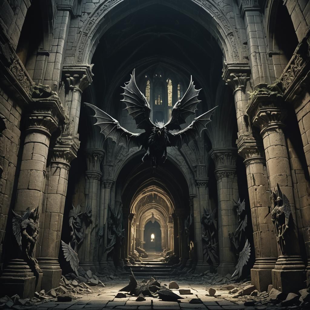 Winged vicious creatures stalk the elaborate stone halls of crumbling ancestral castle.