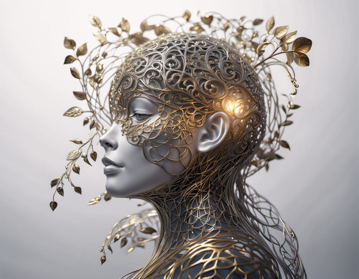 Golden Mushroom Filigree Sculpture