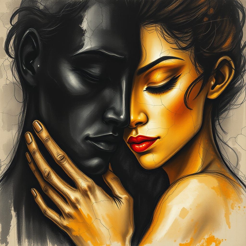 Duality in Charcoal: A Striking Artwork of Intertwined Faces