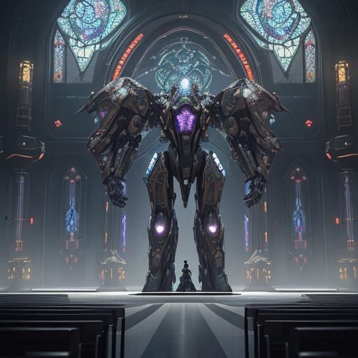 Futuristic Dragon Church with Stained Glass in Sci-Fi Style