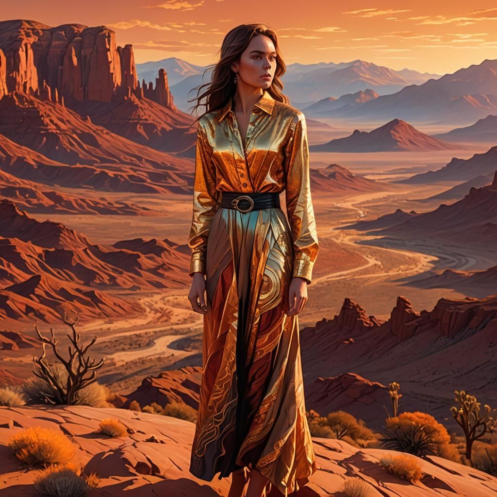 Desert Woman in a Dreamlike Landscape as Impasto Painting