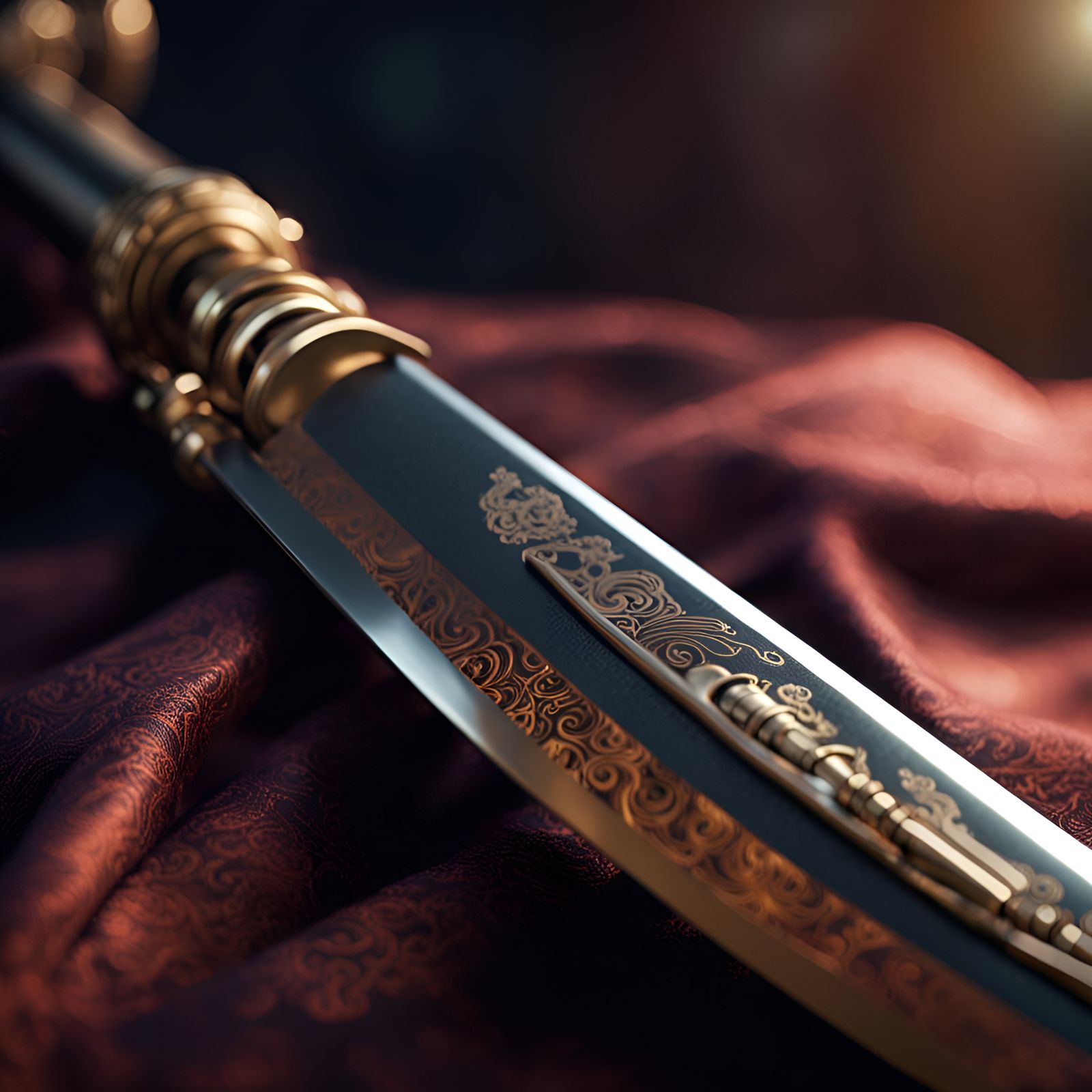 Katana Close-Up on Elegant Fabric in Steampunk Style