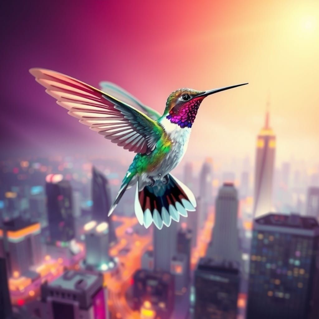 Hummingbird in 80s Airbrush Art Style