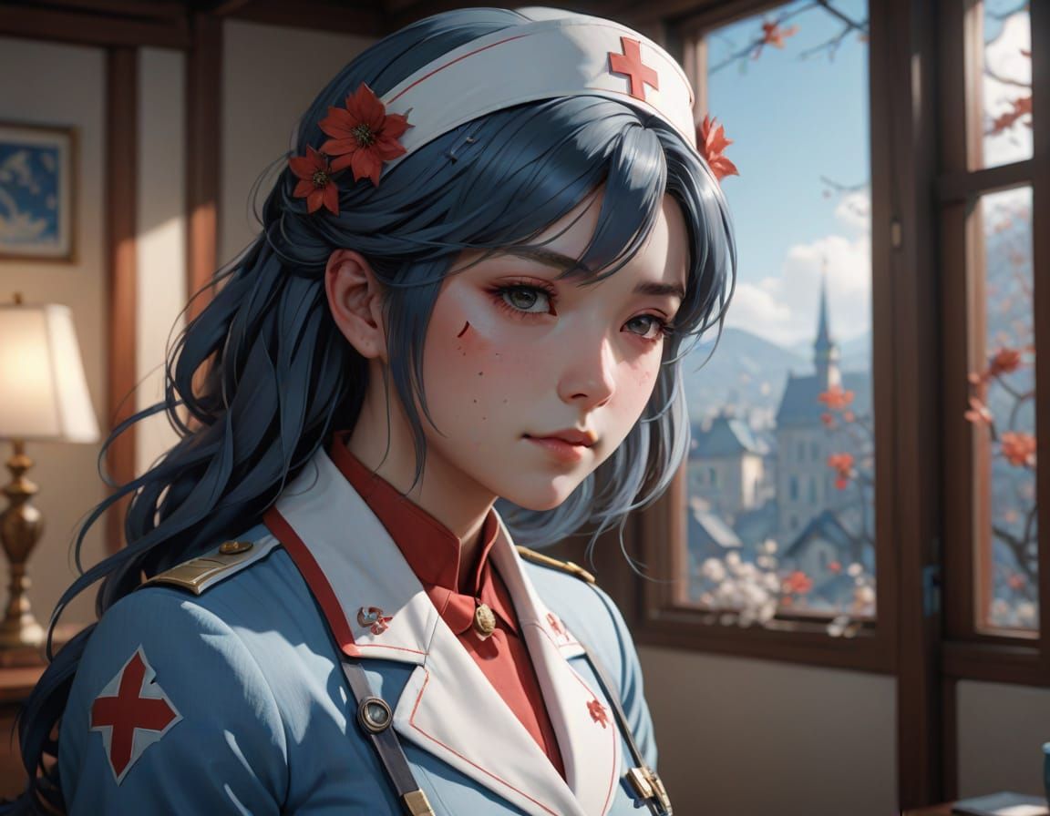 Elegant English Nurse in Gentle Hospital Glow