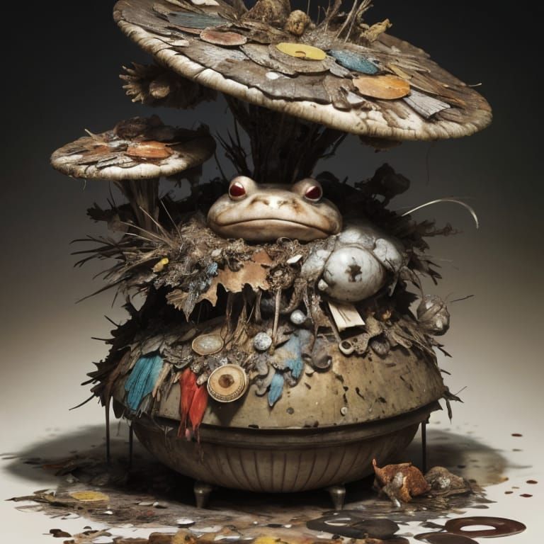 Toad on Toadstool in Trash Masterpiece