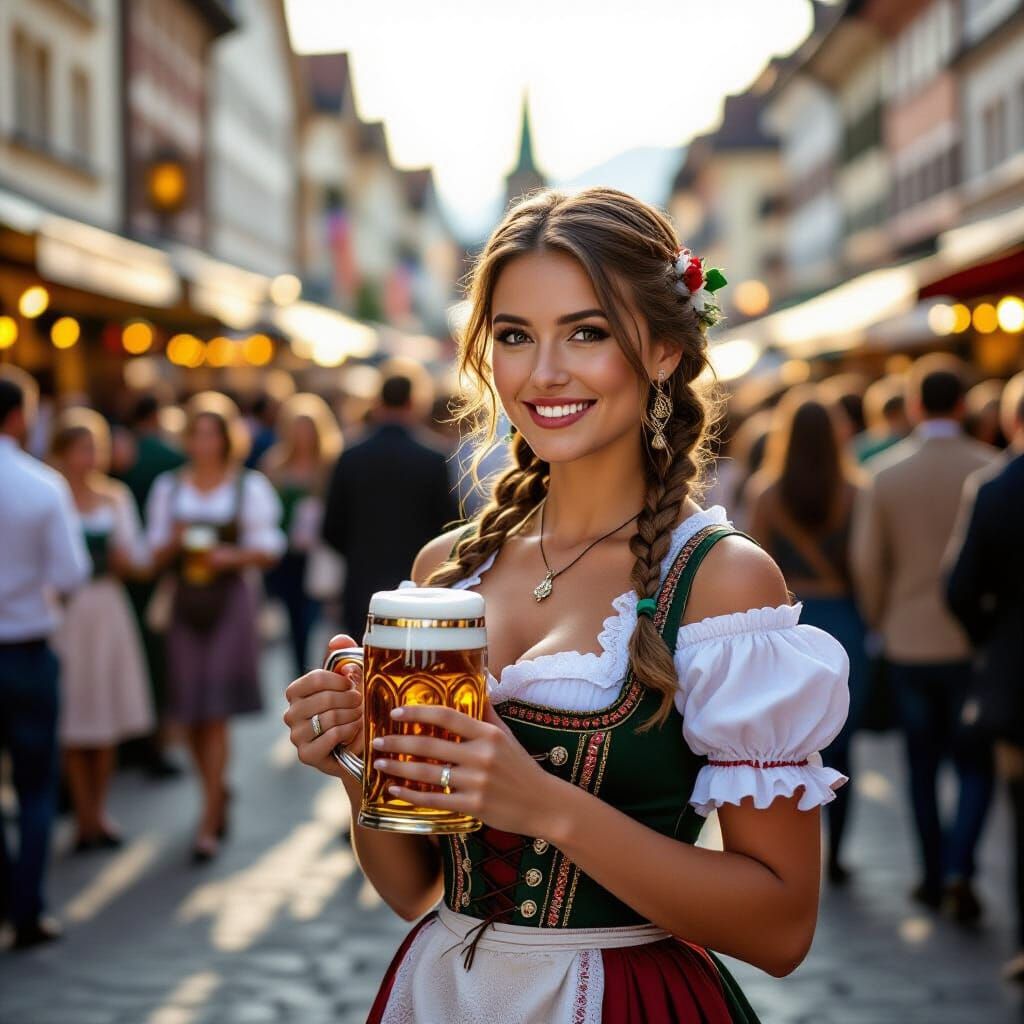 Bavarian Woman at Munichfest in Golden Hour Light