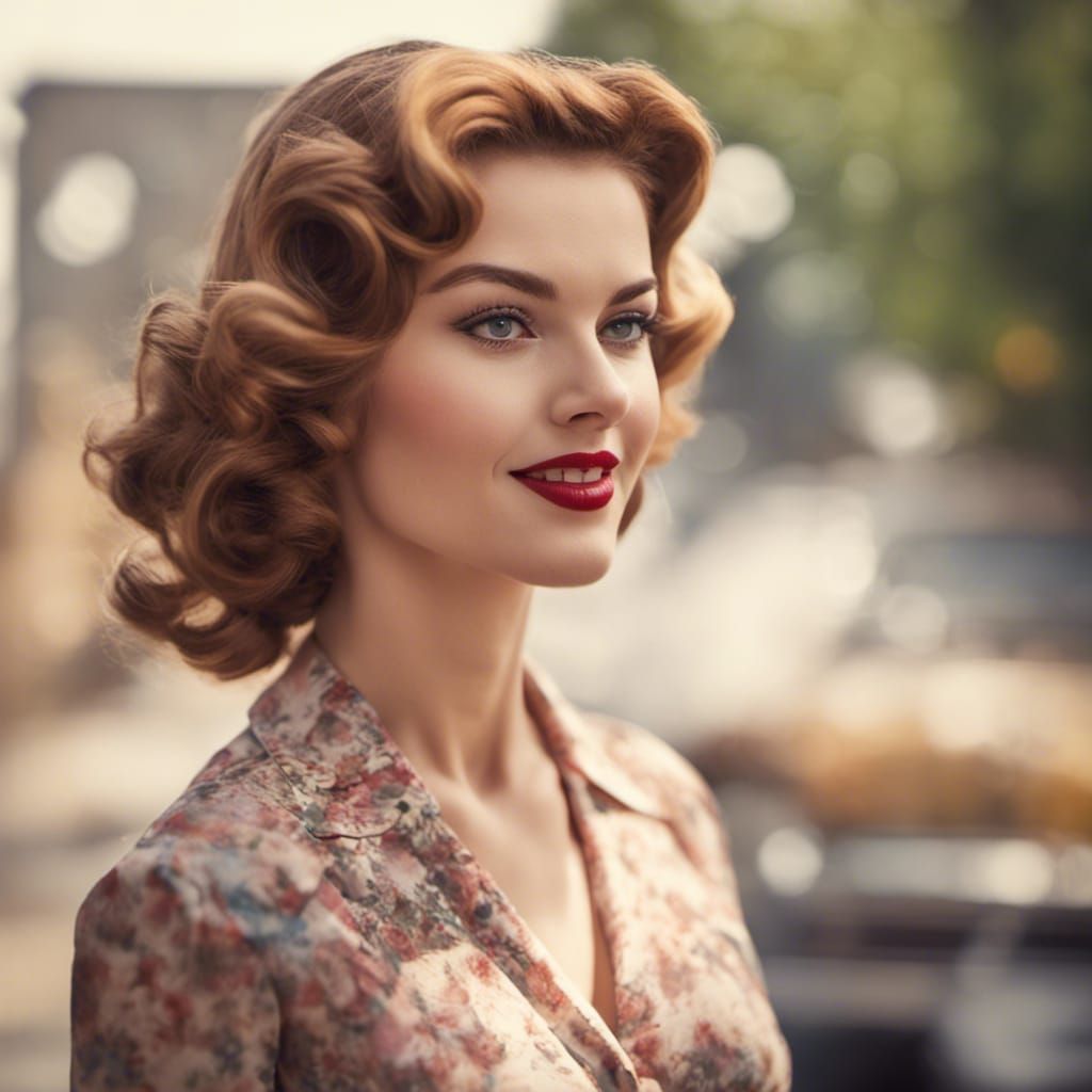 Beautiful Woman in 1950s Fashion, Hyperrealistic Photography