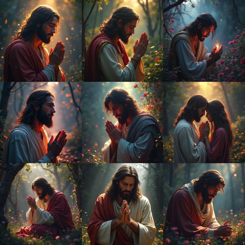 Jesus Praying in Gethsemane in Dramatic Lighting