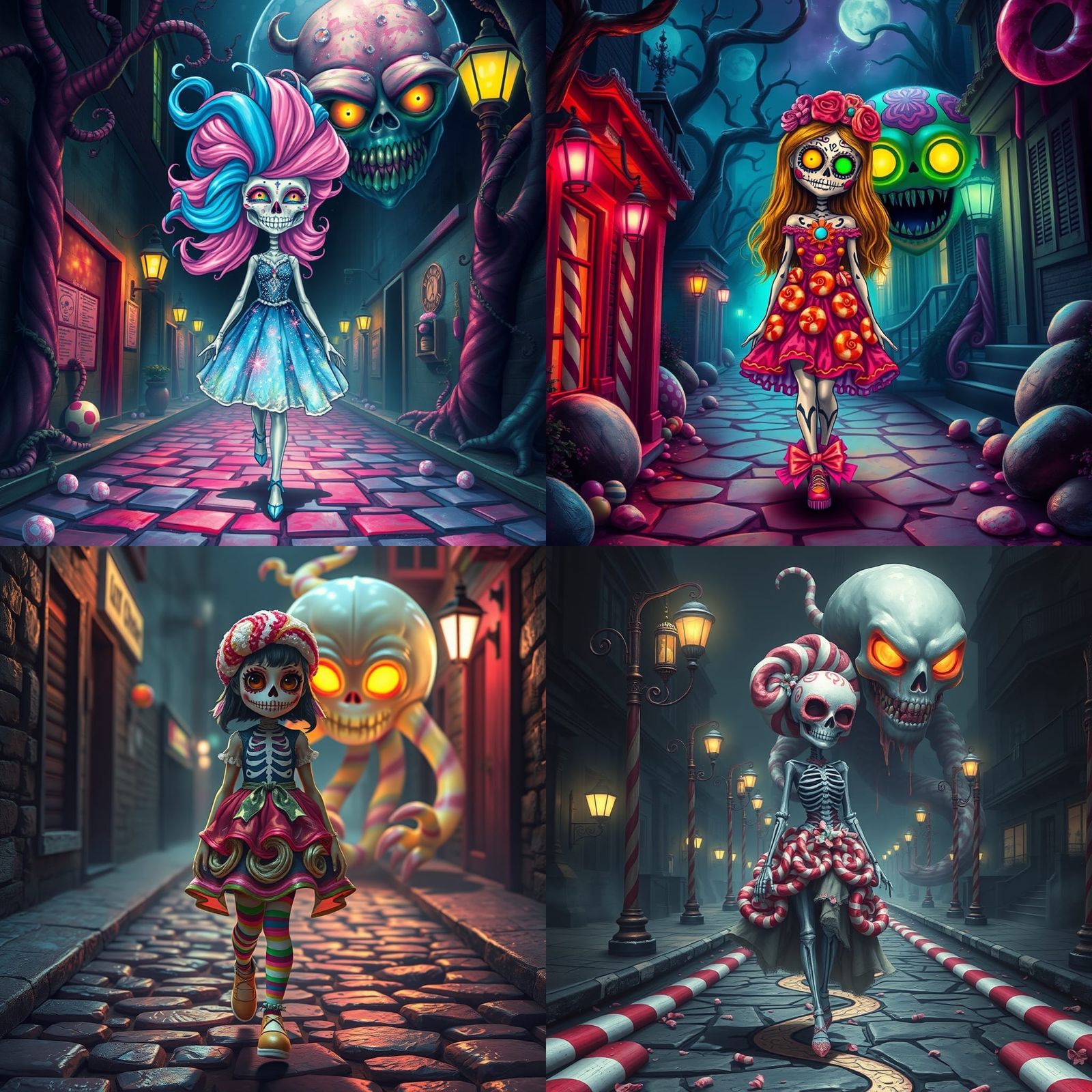 Candy Skull Girl in Whimsical Candyland Art