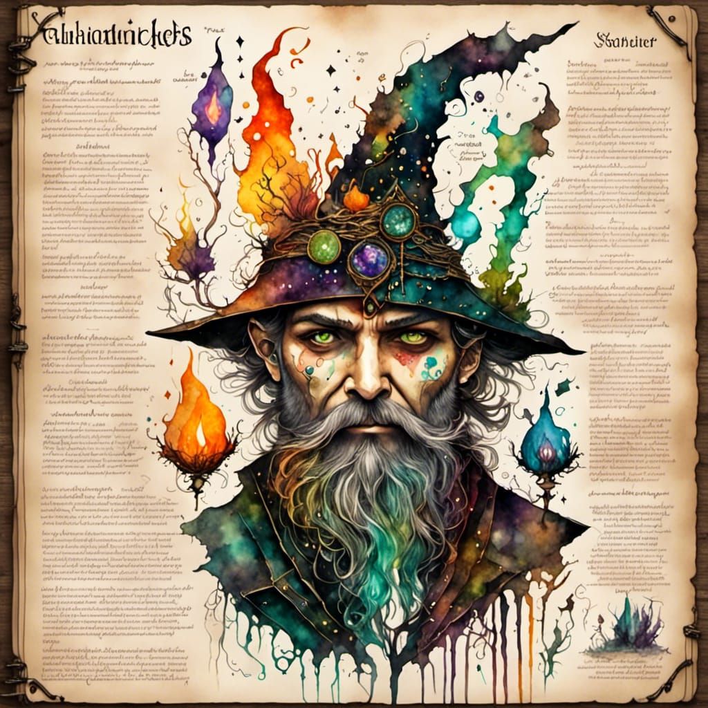 Witch's Manual Illustration on Vintage Parchment