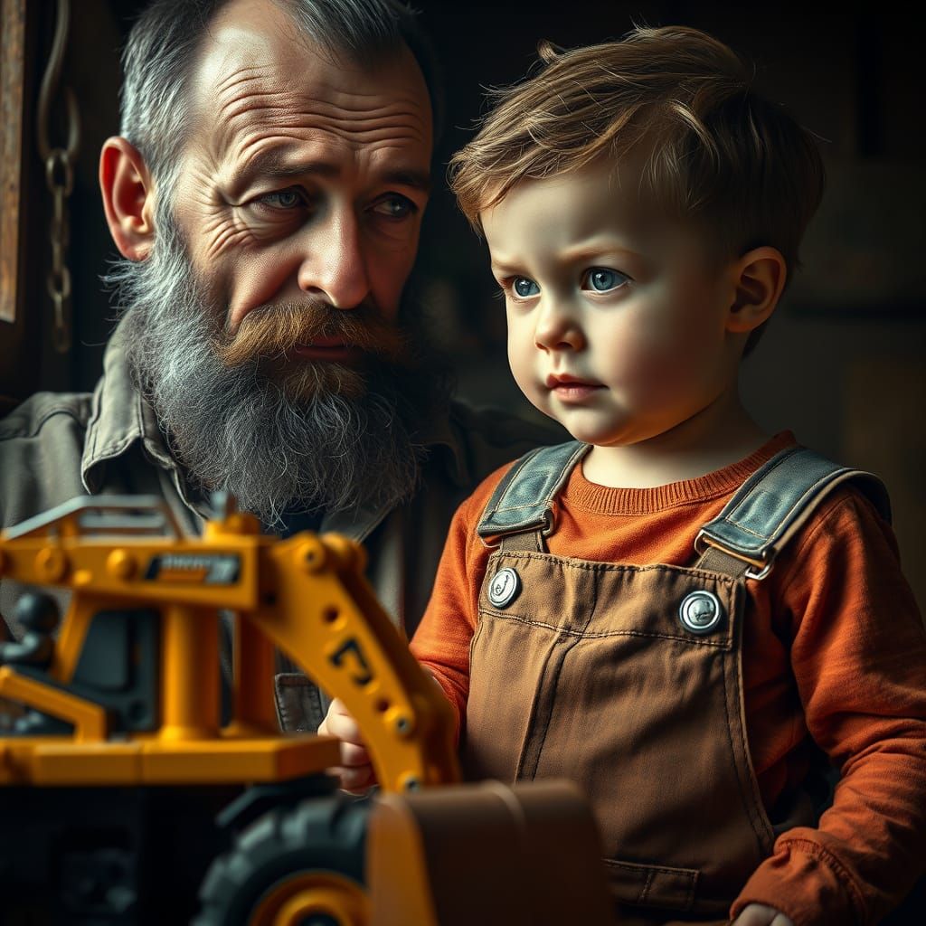 Tender Fatherly Love in Expressive Brushwork Style