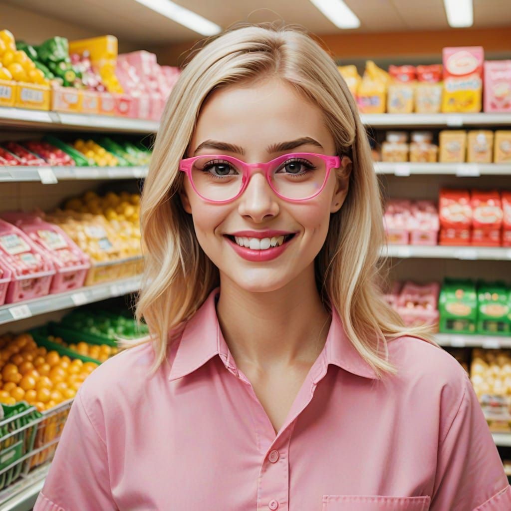 Blonde Supermarket Cashier with Perfect Smile