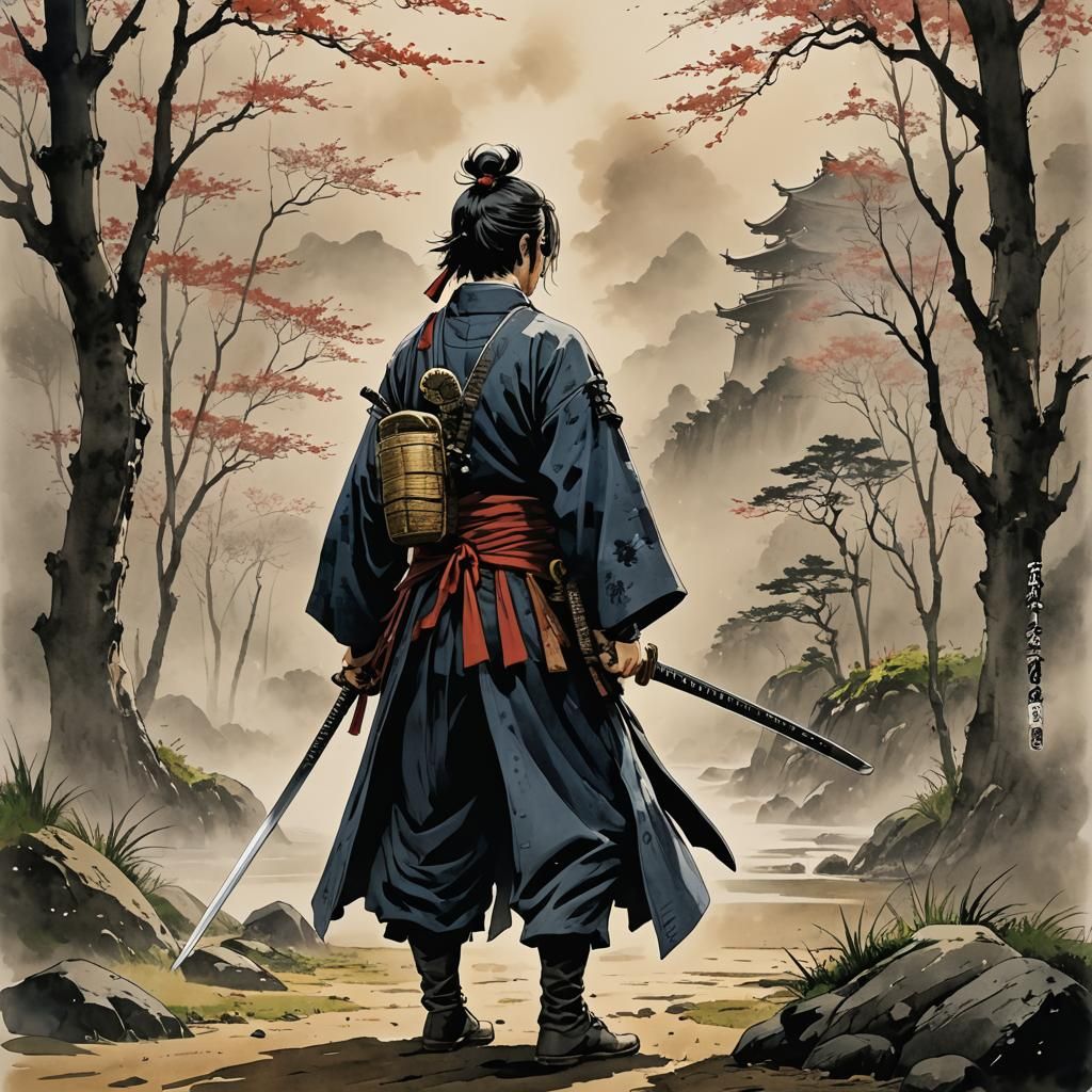 Epic Samurai Adventure in Japanese Manga Style