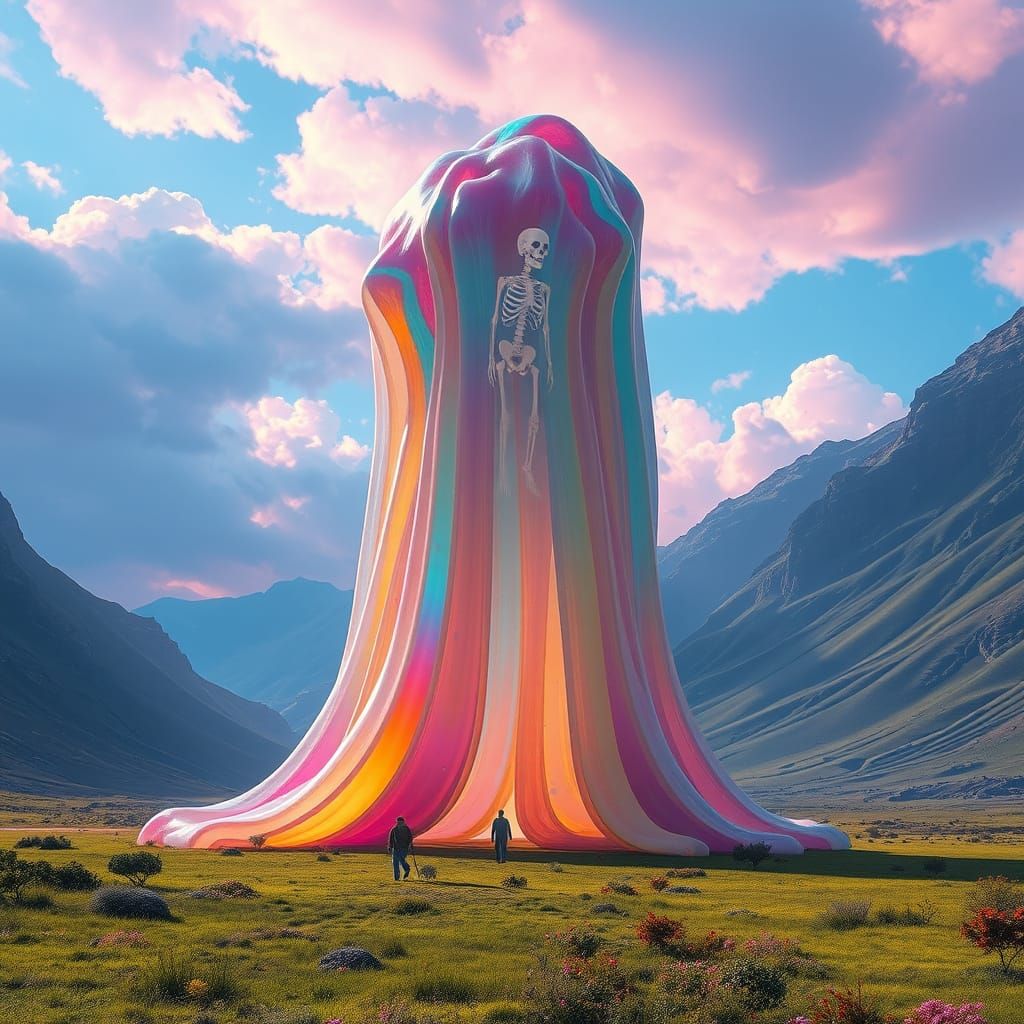 Colossal Translucent Slime Creature in Dreamlike Landscape