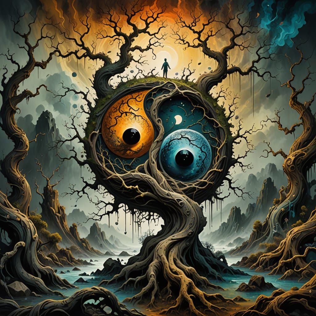 Ethereal Balance of Yin and Yang in Dreamlike Landscape