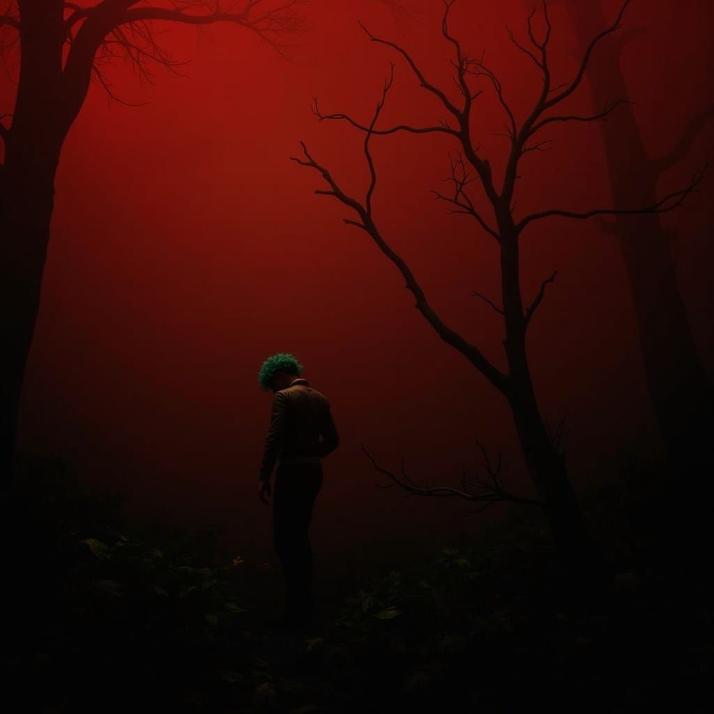 Mystical Forest Scene with Surreal Elements