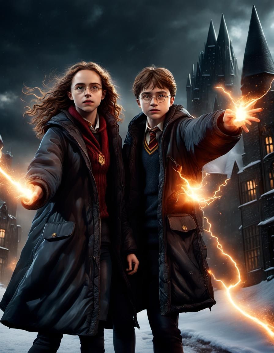 Harry Potter and Hermione Granger in Hyperrealistic Dark Fan...