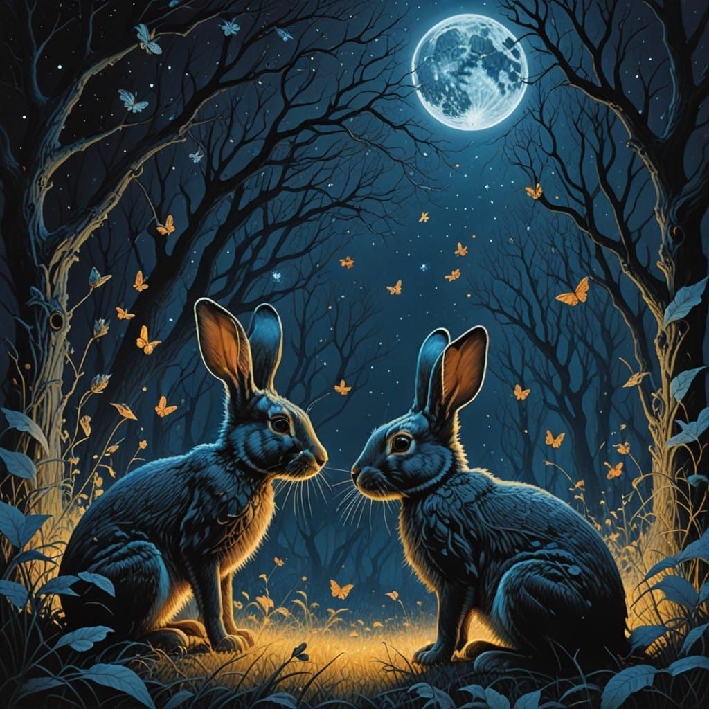 Dreamlike Bunnies in a Midnight Whirlwind