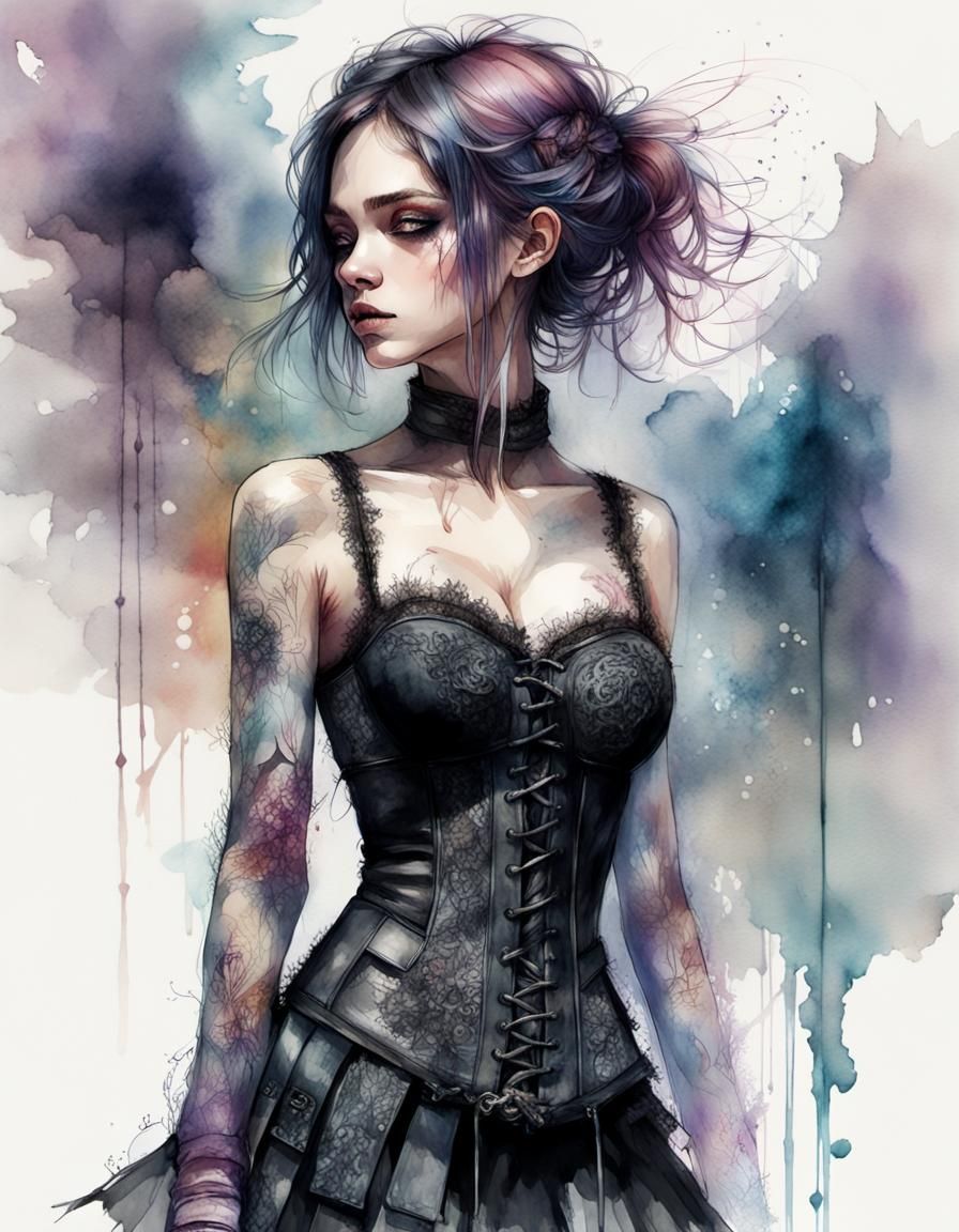 Gothic Portrait in Digital Watercolor Style