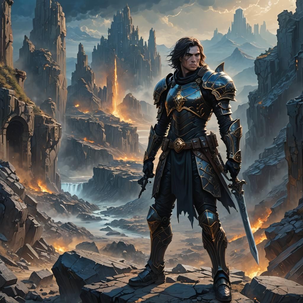 Lone Warrior in Abandoned City: Dark Fantasy Digital Art