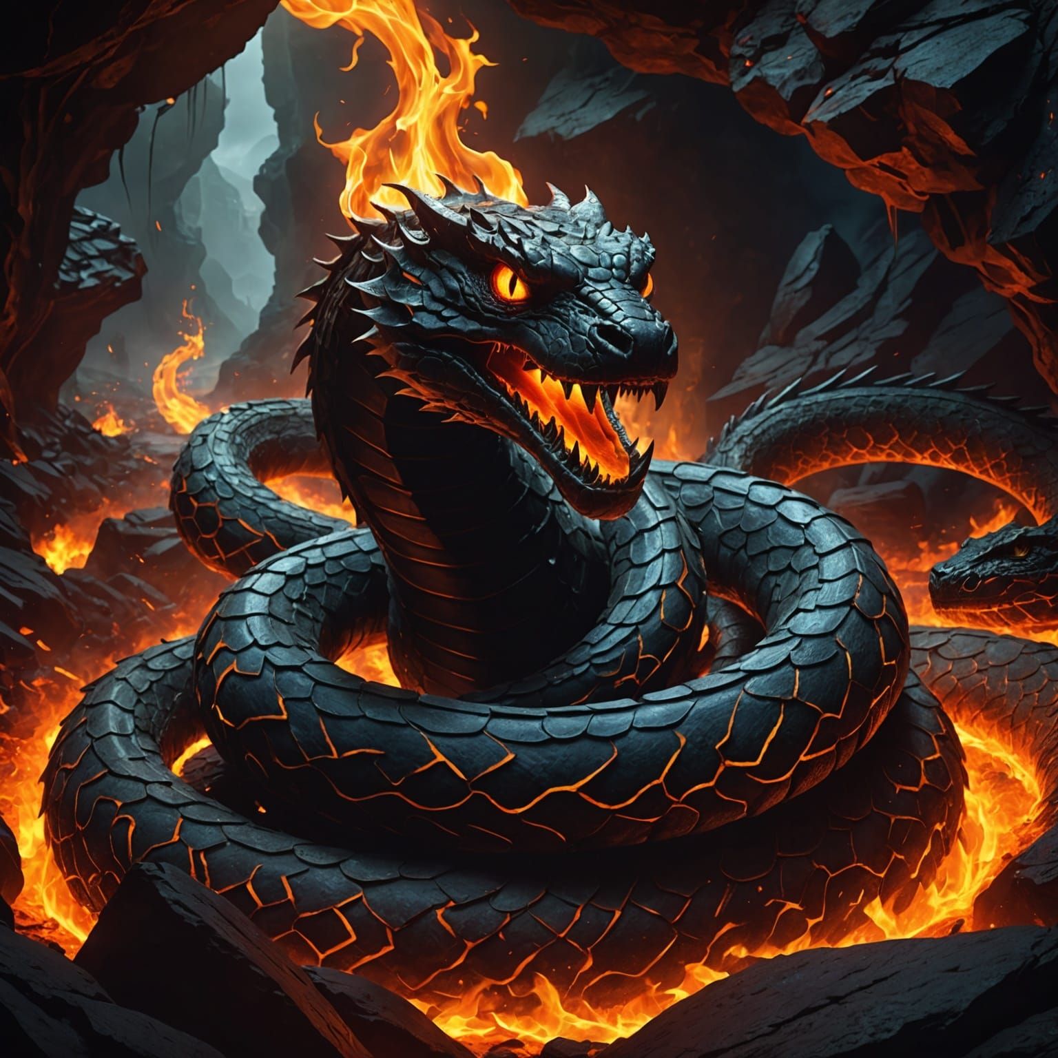 Fiery Serpent in a Lava Cave