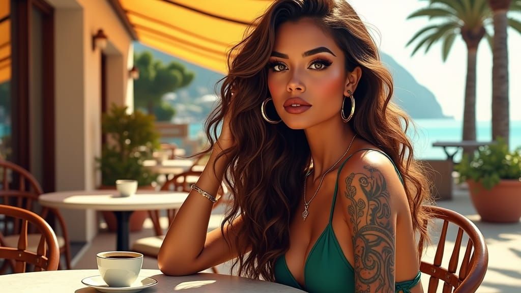 Indian Woman in Bauhaus Cafe: Pop Art Digital Painting