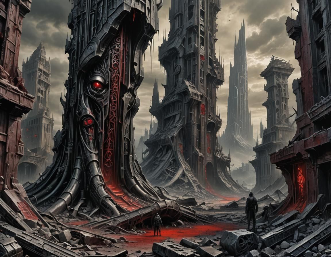 Gothic Monolith in Post-Apocalyptic Ruins