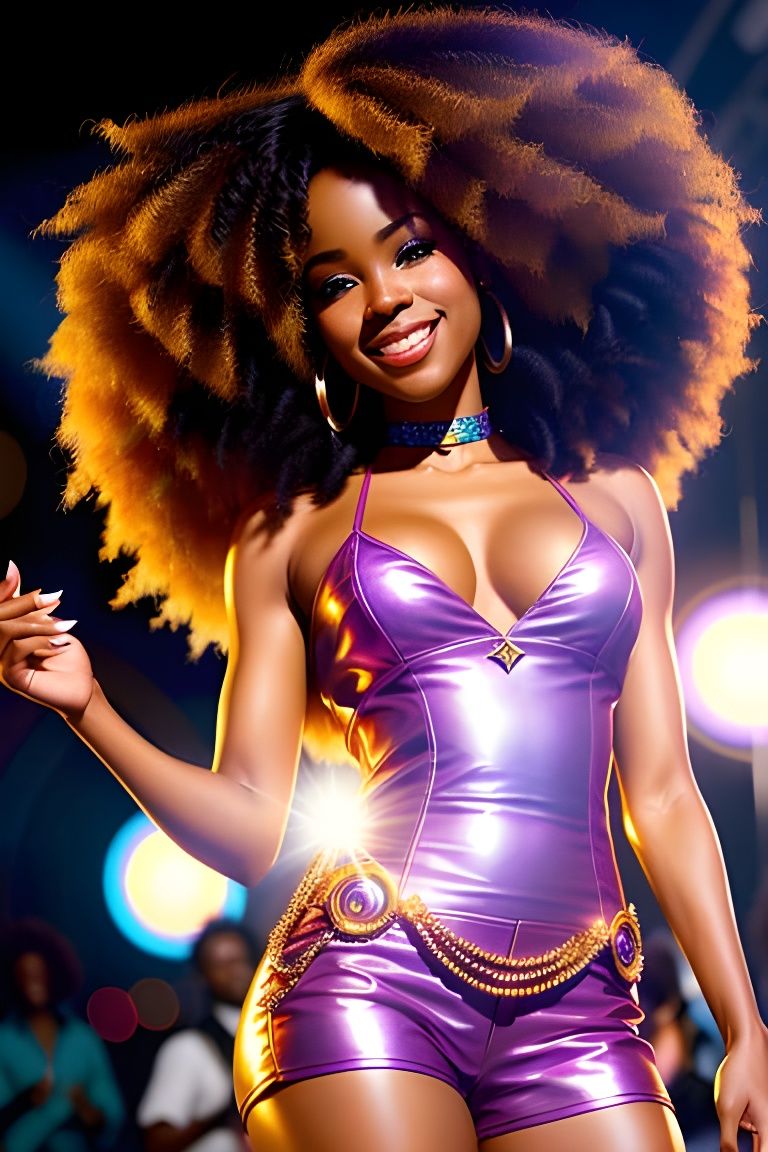 Joyful Black Woman Dancing in 1970s Disco Style