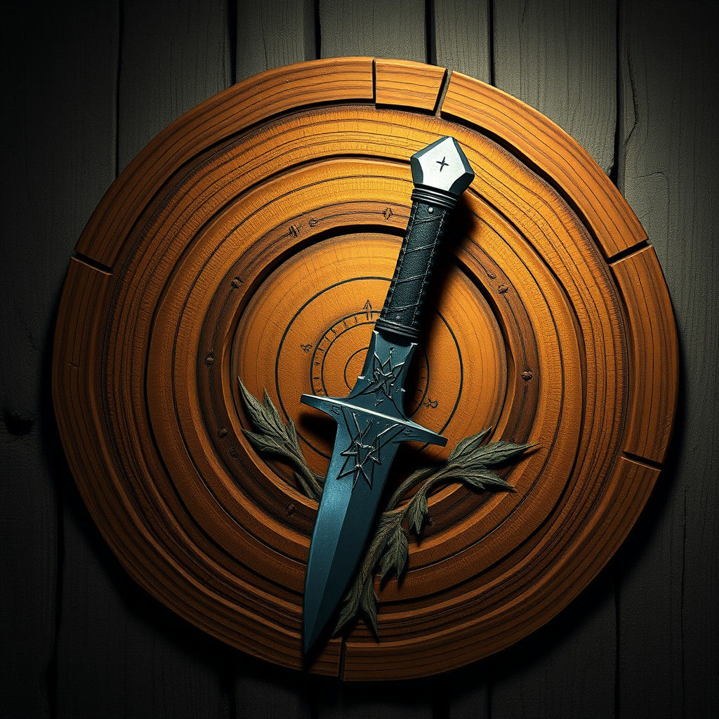 Dagger in Wooden Target: Detailed Matte Painting