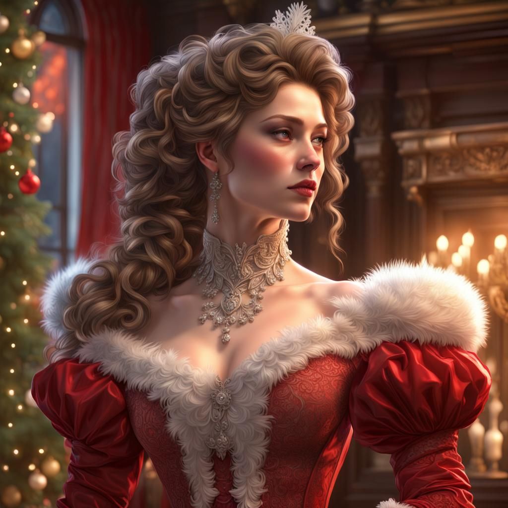 Victorian Dress Form in Red Winter Gown