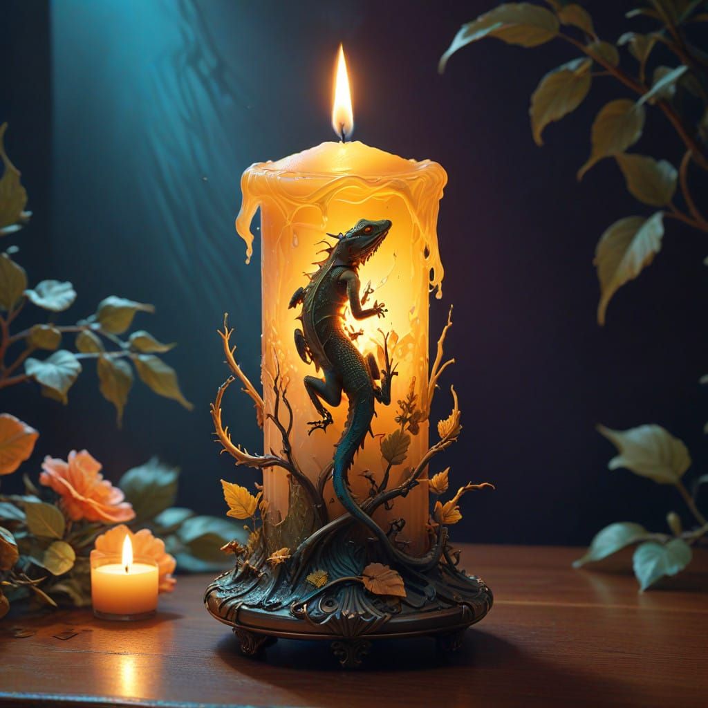 Luminous Lizard Candle with Twinkling Elves